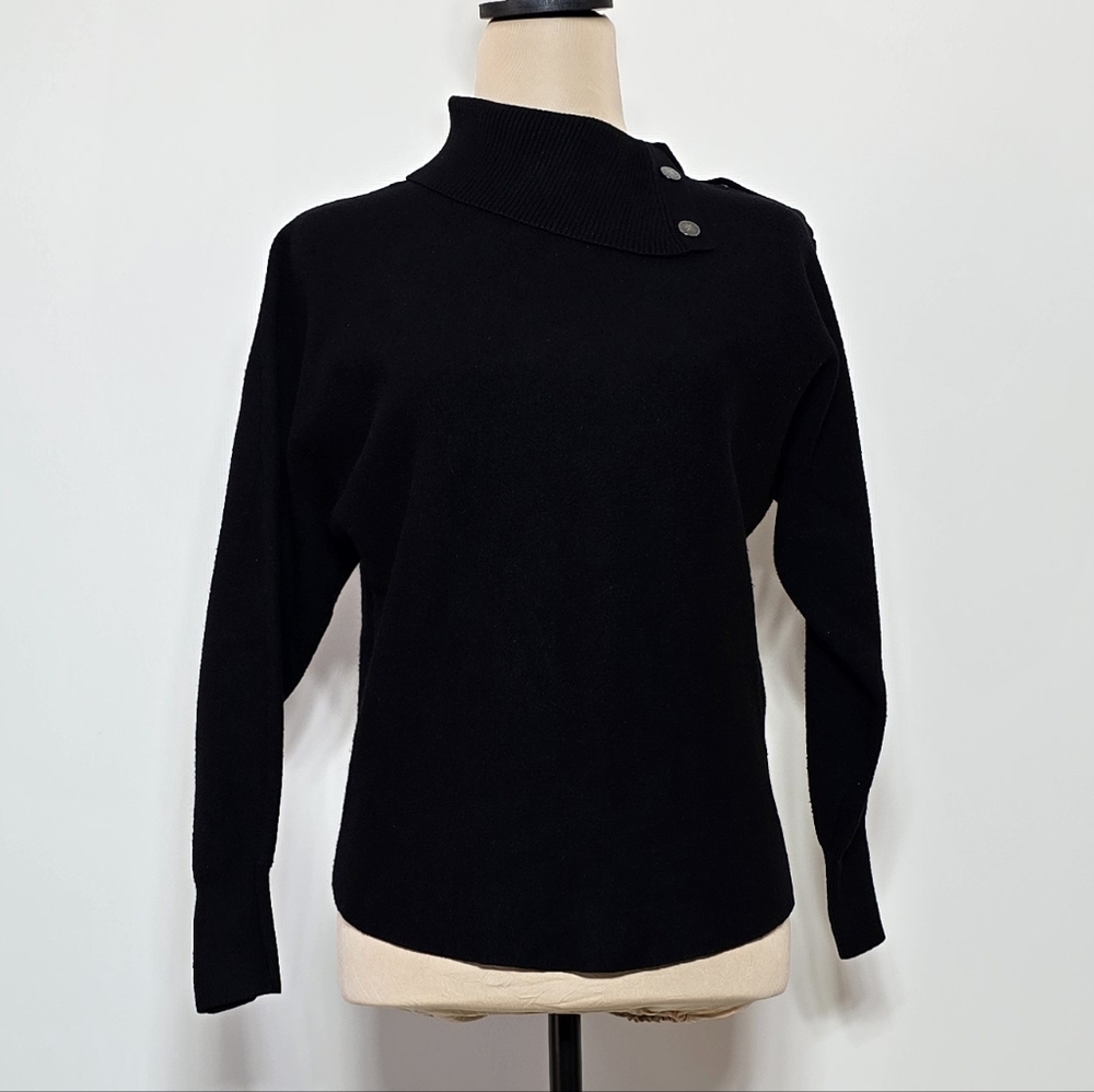 Nicole Miller Black Button Accent Sweater